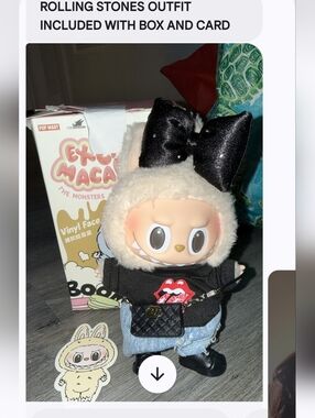 LABUBU Plush Doll in Black Outfit with Bow
